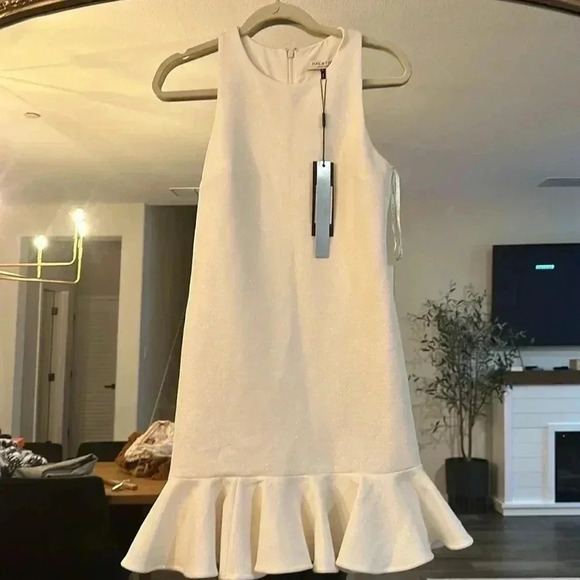 PLEASE READ Halston Heritage Sleeveless High-Neck Fitted Shimmer Cocktail Dress - Picture 9 of 15